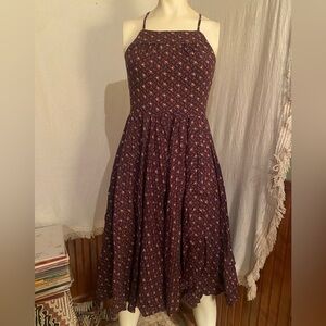 Vintage Apron Midi Dress Ditsy Plum